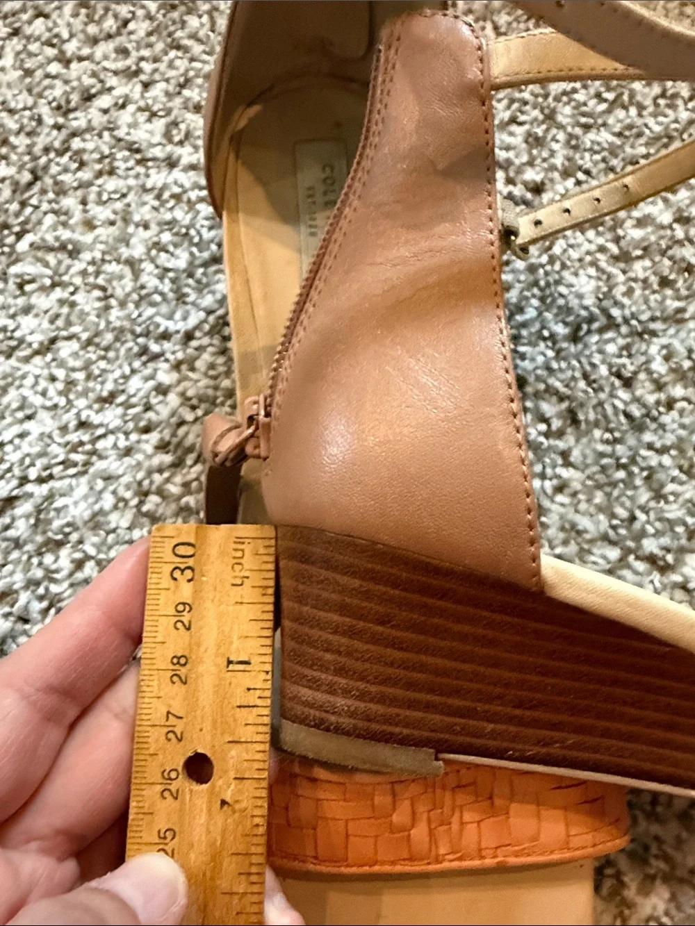 Cole Haan Tan and Peach Woven Leather Wedge Sandals 7.5